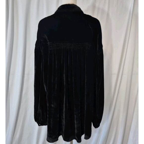 New We The Free Womens Black La Luna Velvet Buttondown Blouse Top Large - Picture 6 of 8